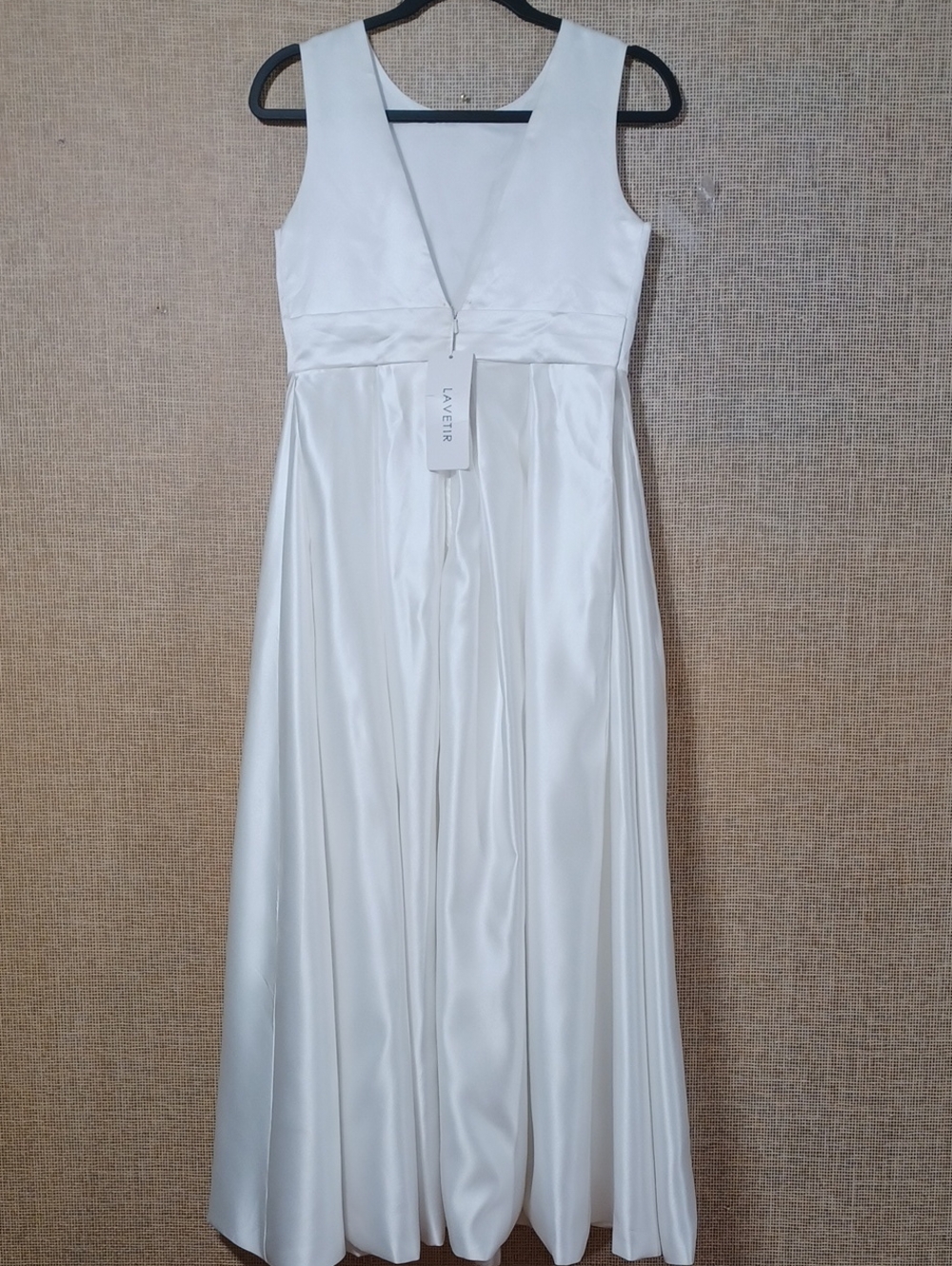 Laveri Cream Satin V-Neck Maxi Dress